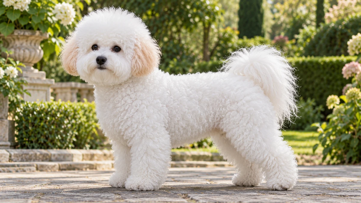 Bişon Çuha Köpeği köpek — beyaz + aprikot kulak gölgesi renk