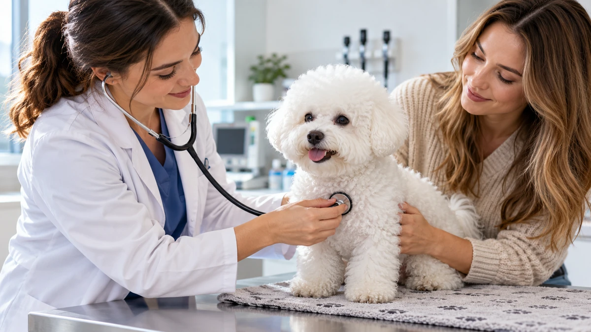 Bişon Çuha Köpeği köpek — veteriner kontrolü