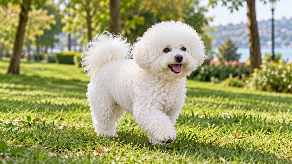 Bişon Çuha Köpeği köpek — parkta yürüyüş ve egzersiz